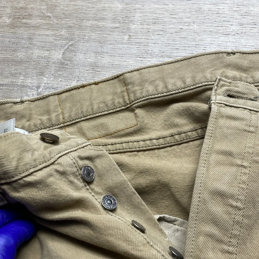 Levi's Pants 501 Mens 32x34 Tan Khaki Cotton Twill Button Fly Straight Leg Jeans